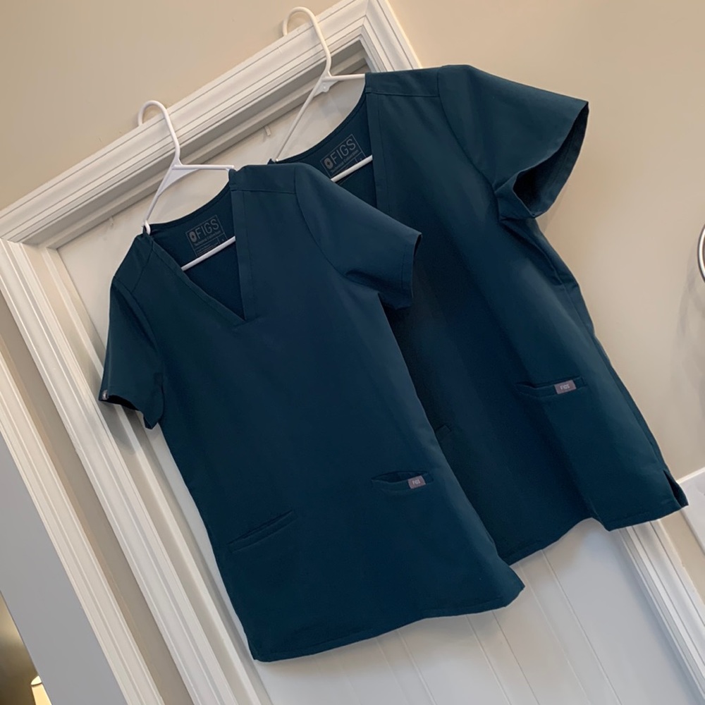 2 FIGS Scrub Tops- 3 pockets. Caribbean Blue! 2 tops for sale. size S